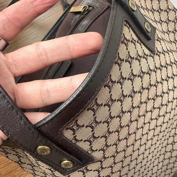 Celine Brown Monogram vintage Canvas Tote with brown Leather Handles - Picture 4 of 4